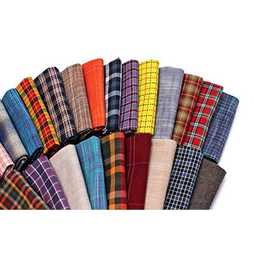 10 Fat Quarters - Assorted Homespun Yarn Dyes Rustic Woven Plaid C...