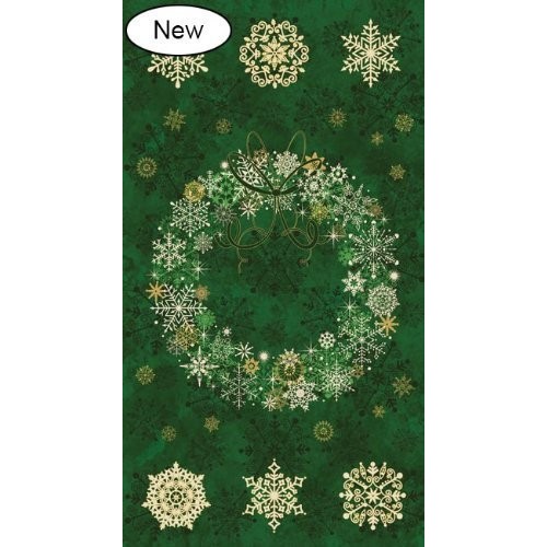 23.5 X 44 Panel Christmas Wreath Snowflakes Holiday Green Gold S...