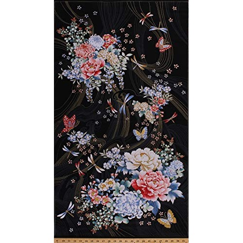 23.5 X 44 Panel Niwa Floral Flowers Peonies Butterflies Dragonfl...