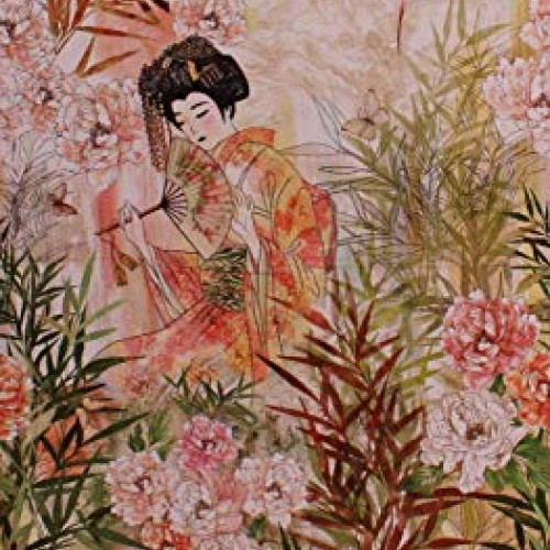 23.5 X 44 Panel Peony Peonies Floral Flowers Asian Lady Japanese...