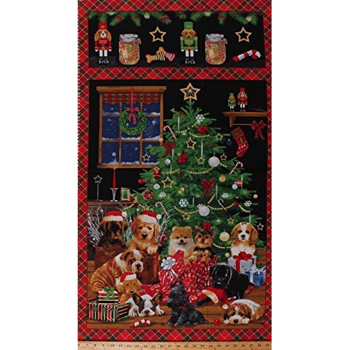 24.25 X 43 Panel Fireside Pups Dogs Winter Christmas Puppies Chris...