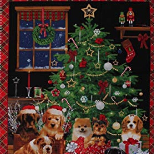 24.25 X 43 Panel Fireside Pups Dogs Winter Christmas Puppies Chris...