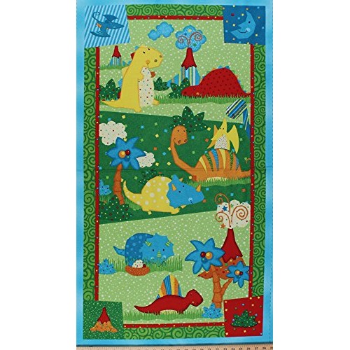 24.5 X 44 Panel Dinosaurs Dinos Stegosaurus Triceratops Pterodac...