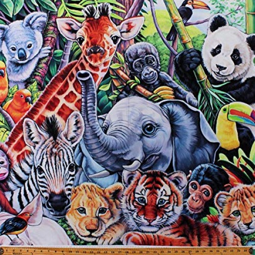 35 X 44 Panel Jungle Babies Cute Baby Animals Safari Elephant Gi...