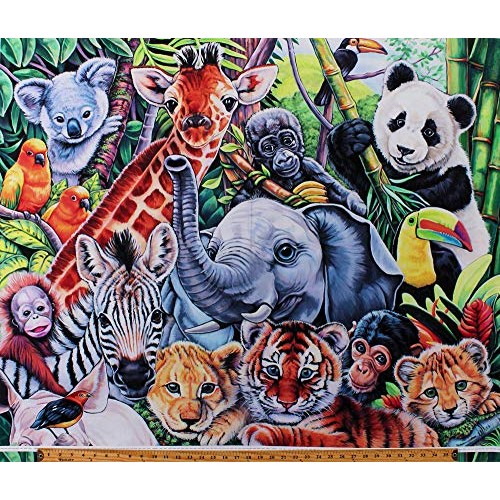 35 X 44 Panel Jungle Babies Cute Baby Animals Safari Elephant Gi...