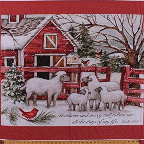 36 X 44 Panel Sheep Lambs Winter Barn Country Scene Psalm 23 Lor...
