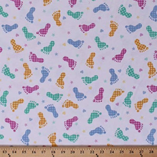 44 Flannel Footprints Multi-Color Feet Stars Hearts Kids Babies B...