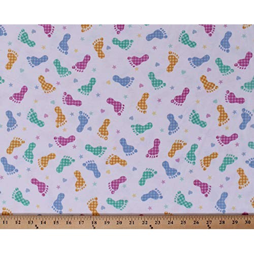 44 Flannel Footprints Multi-Color Feet Stars Hearts Kids Babies B...