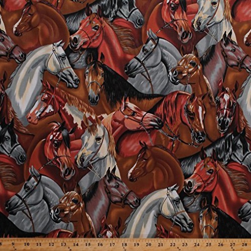 55 Cotton Packed Horse Horses Equestrian Animals on Brown Cotton ...