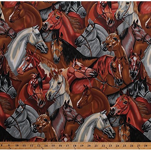 55 Cotton Packed Horse Horses Equestrian Animals on Brown Cotton ...