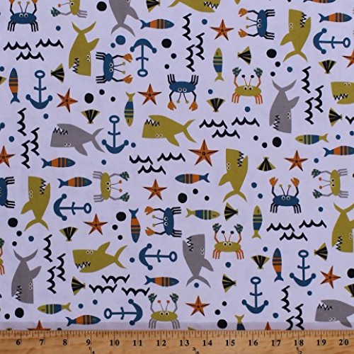 58 Knit Fish Sharks Crabs Ocean Animals on White Nautical Lightwe...