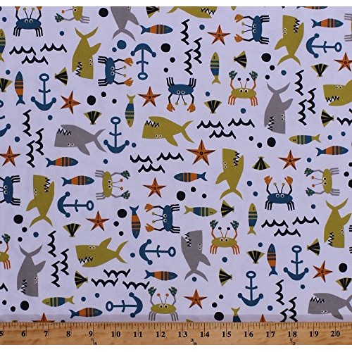 58 Knit Fish Sharks Crabs Ocean Animals on White Nautical Lightwe...
