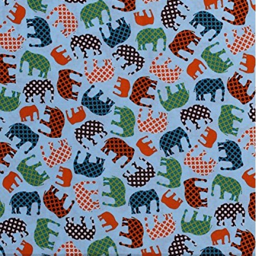 60 Cotton Elephants Green Orange Brown Animals on Blue Robert Kau...
