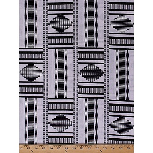 Cotton African Design Black and White Abstract Geometric Stripes A...
