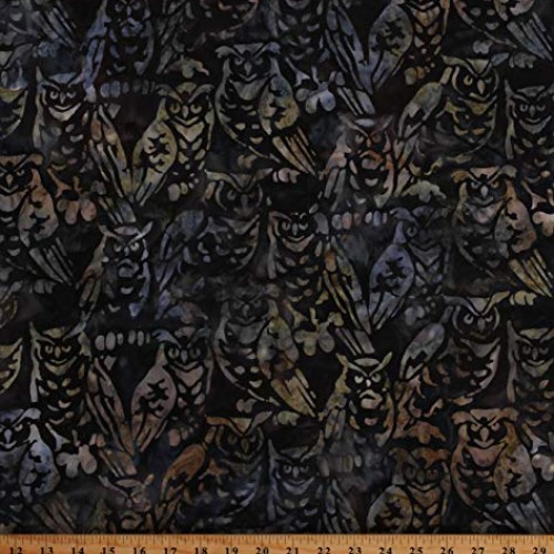 Cotton Batik Owls Birds Brown Gray Charcoal Wildlife Sanctuary 5 C...
