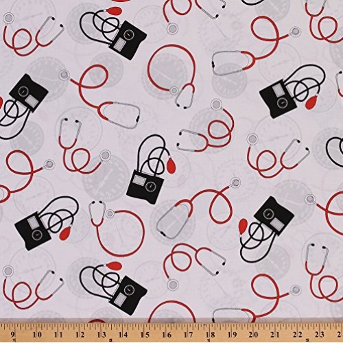 Cotton Calling All Nurses Medical Equipment Stethoscope Cotton Fab...