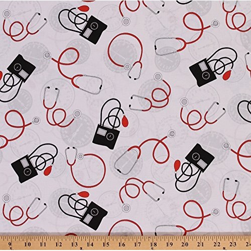 Cotton Calling All Nurses Medical Equipment Stethoscope Cotton Fab...