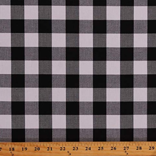 Cotton Carolina Gingham 1 Black and White Buffalo Plaid Squares C...