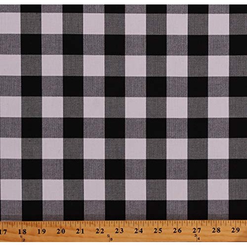 Cotton Carolina Gingham 1 Black and White Buffalo Plaid Squares C...