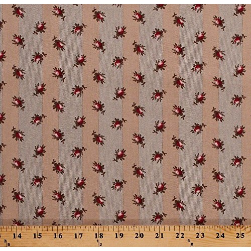 Cotton Civil War Reproduction Summit Rose Roses Floral Flowers Bei...