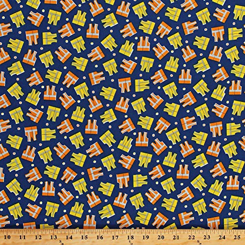 Cotton Construction Workers Work Vests Uniforms Allover on Navy Bl...