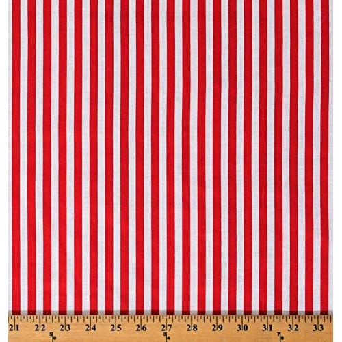 Cotton Coral Red and White Stripes Vertical Stripes Patriotic Naut...