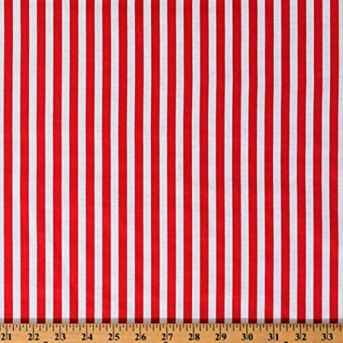 Cotton Coral Red and White Stripes Vertical Stripes Patriotic Naut...