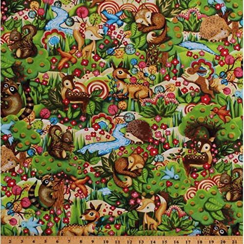 Cotton Cute Baby Animals Squirrel Bunny Fox Hedgehog Fawn Flowers ...
