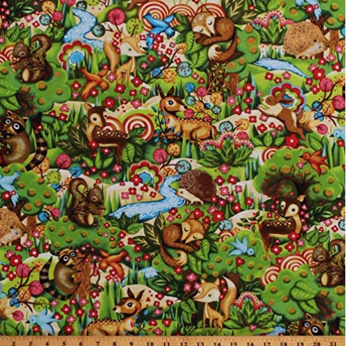Cotton Cute Baby Animals Squirrel Bunny Fox Hedgehog Fawn Flowers ...