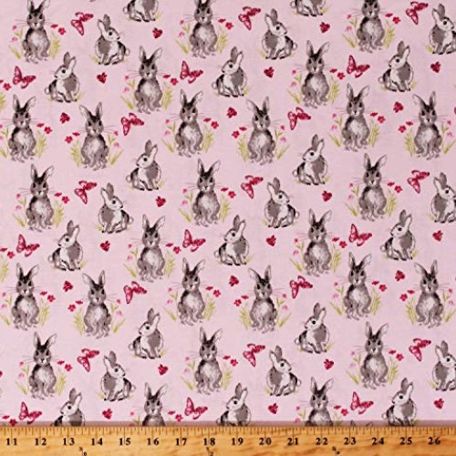Cotton Cute Rabbits Pretty Bunnies and Flowers Bunny Butterflies H...