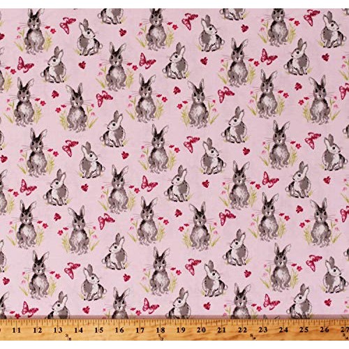 Cotton Cute Rabbits Pretty Bunnies and Flowers Bunny Butterflies H...