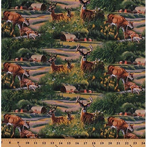 Cotton Deer Farm Country Scene Buck Fawns Wild Animals Nature Barn...