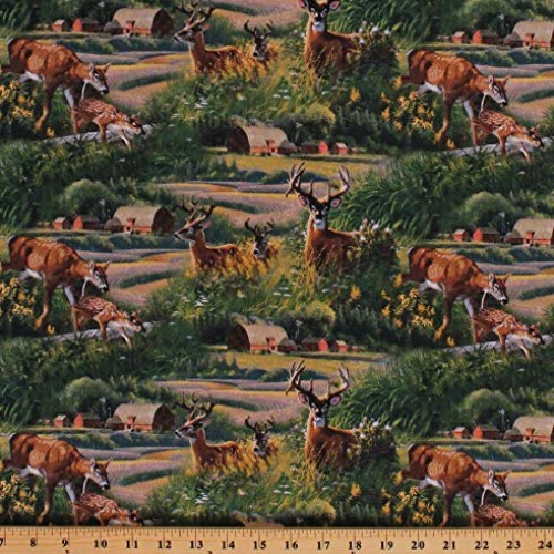 Cotton Deer Farm Country Scene Buck Fawns Wild Animals Nature Barn...
