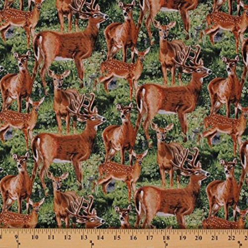 Cotton Deer Scenic Wildlife Nature Animals Packed Cotton Fabric Pr...
