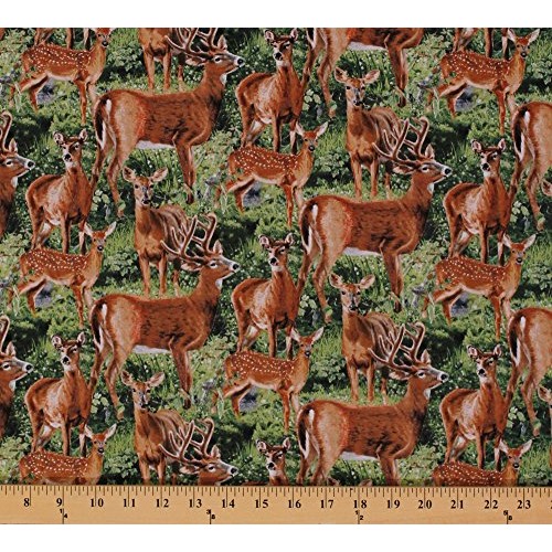 Cotton Deer Scenic Wildlife Nature Animals Packed Cotton Fabric Pr...