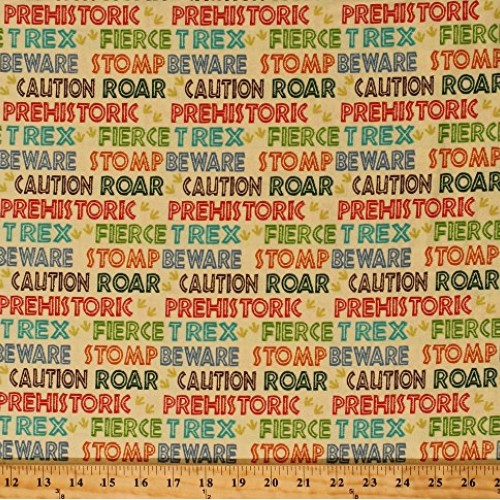 Cotton Dinosaurs Words T-Rex Roar Beware Jurassic Footprints Dino-...