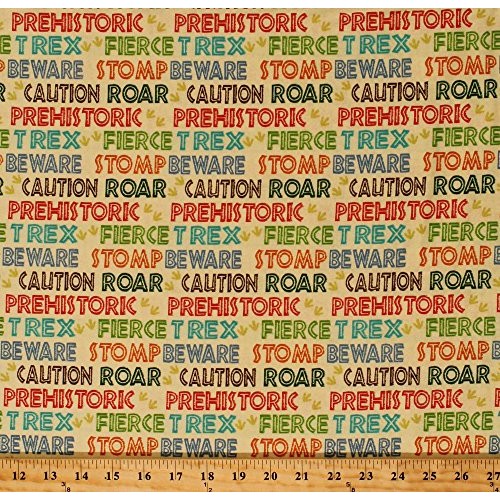Cotton Dinosaurs Words T-Rex Roar Beware Jurassic Footprints Dino-...