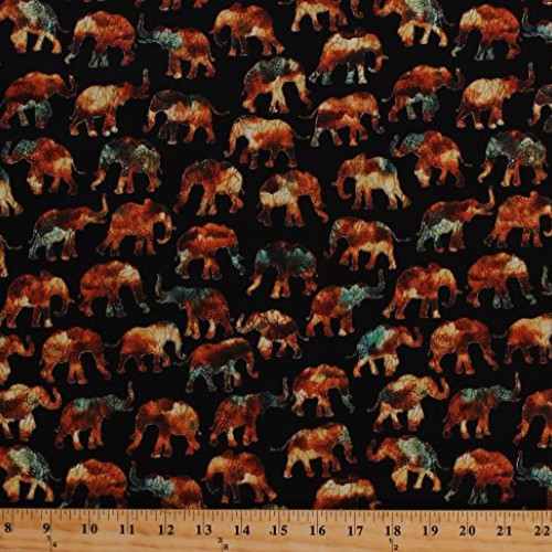 Cotton Elephants African Animals Wildlife Nature Caravan Black Cot...
