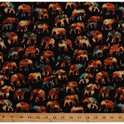 Cotton Elephants African Animals Wildlife Nature Caravan Black Cot...