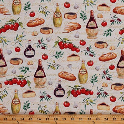 Cotton Food Italian Cuisine Cheese Blocks Tomatoes Bread Garlic Pi...