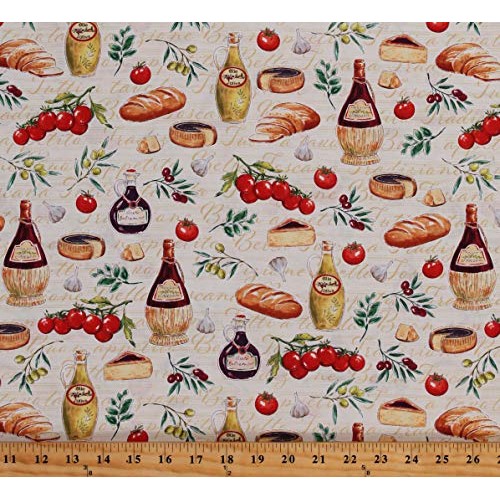 Cotton Food Italian Cuisine Cheese Blocks Tomatoes Bread Garlic Pi...