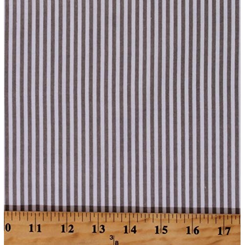 Cotton Gray 1/8 Stripes Striped on White Cotton Fabric Print by T...