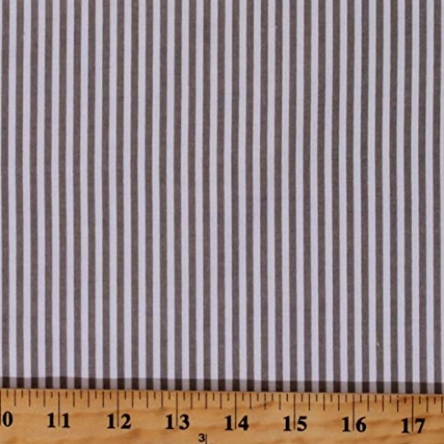 Cotton Gray 1/8 Stripes Striped on White Cotton Fabric Print by T...