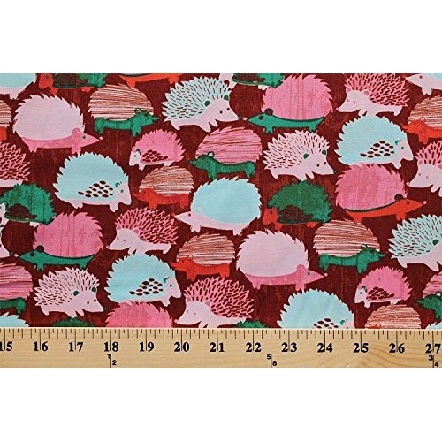Cotton Hedgehogs Animals Pink Brown Children Kids Woodlands Cotton...