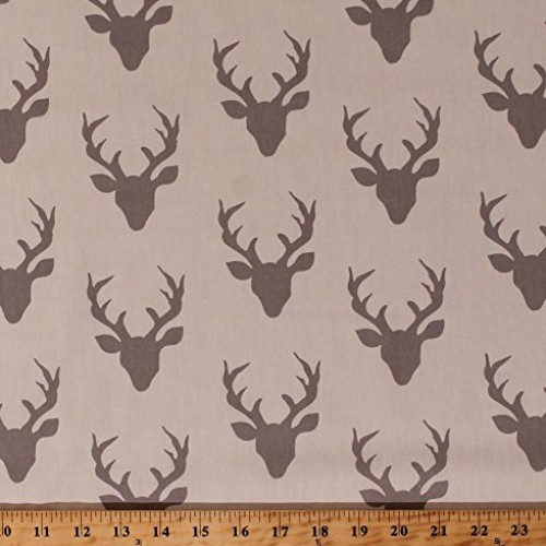 Cotton Hello Bear Buck Head Silhouettes Forest Silver Gray Deer He...