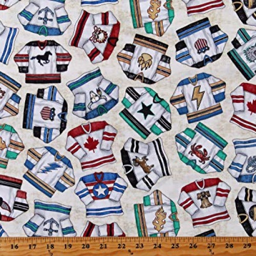 Cotton Hockey Jerseys Teams Logos on Cream Ice Hockey Winter Sport...