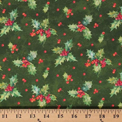 Cotton Holly and Ivy Leaves Christmas Holiday Deck The Halls Green...