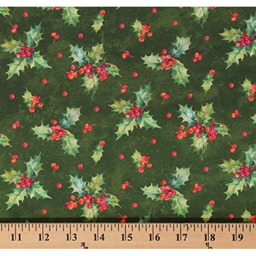 Cotton Holly and Ivy Leaves Christmas Holiday Deck The Halls Green...