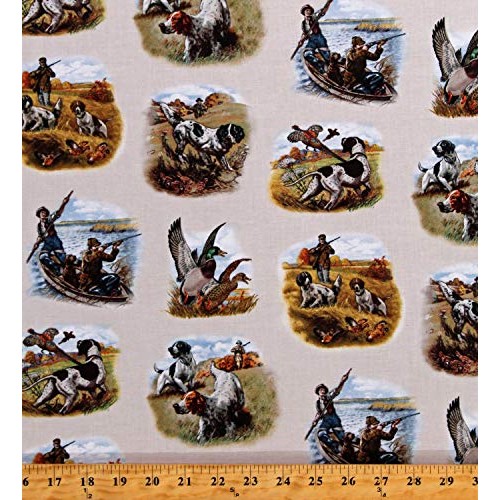 Cotton Hunting Scenes Ducks Pheasants Game Shooting Birds Dogs Spa...