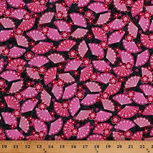 Cotton Japanese Fans Flowers Blossoms Asian Oriental Little Haraju...